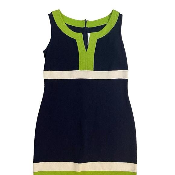 St. John Dress Santana Knit Size Medium Sheath Sleeveless Colorblock Mod Resort - Picture 4 of 12